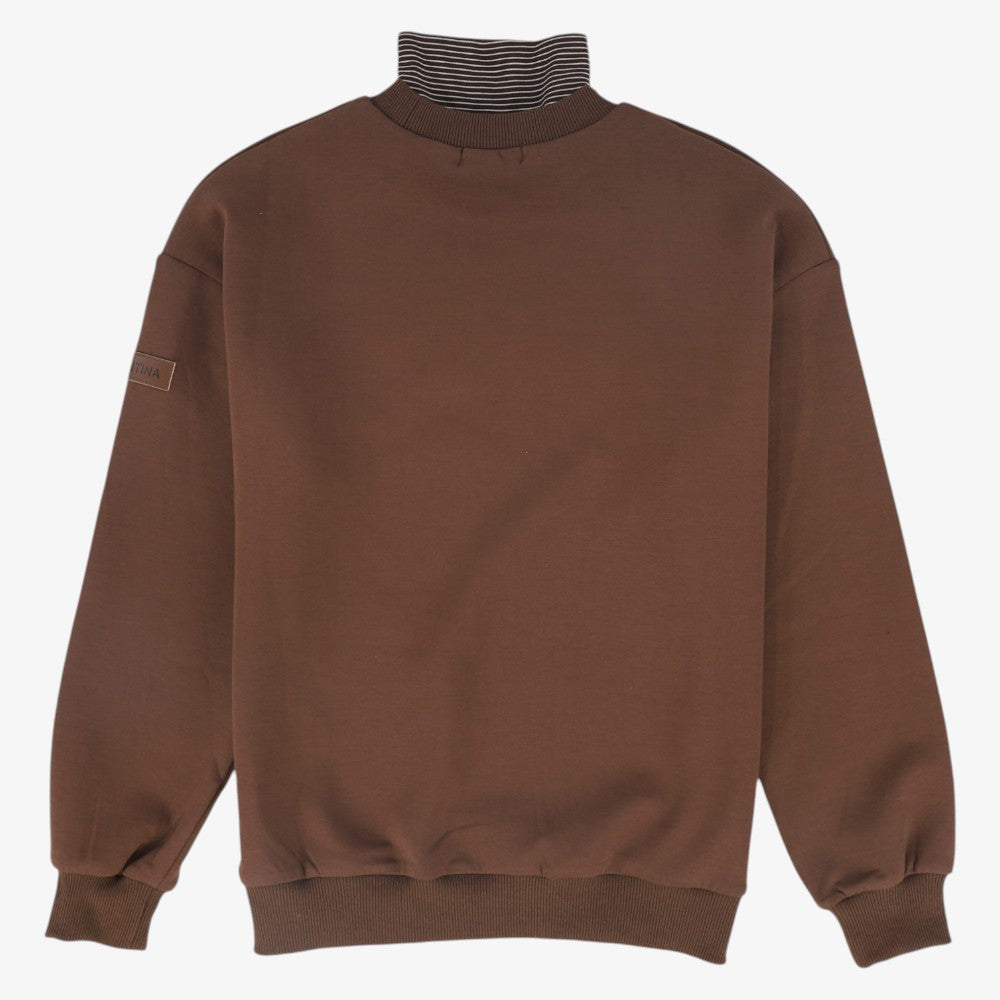 Stripe Turtleneck Sweatshirt - Brown