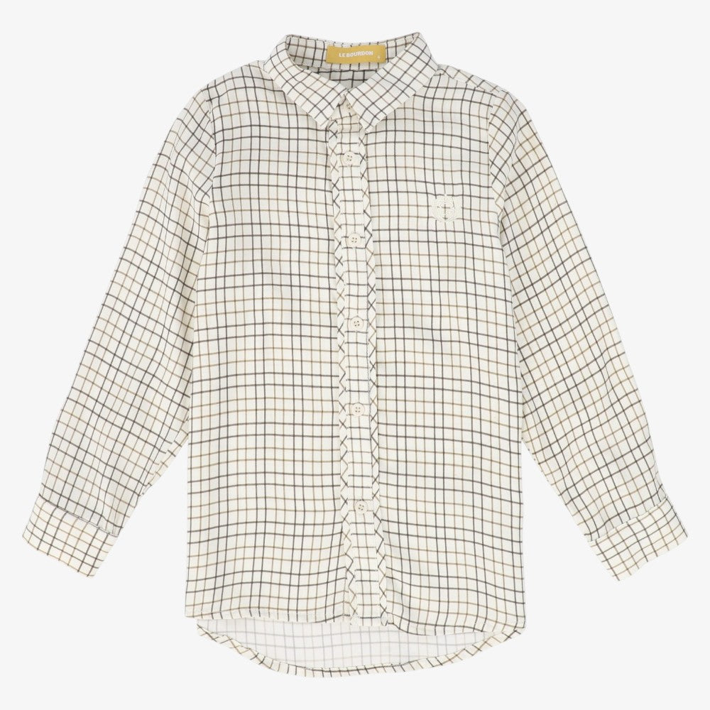Printed Collar Shirt - White & Brown