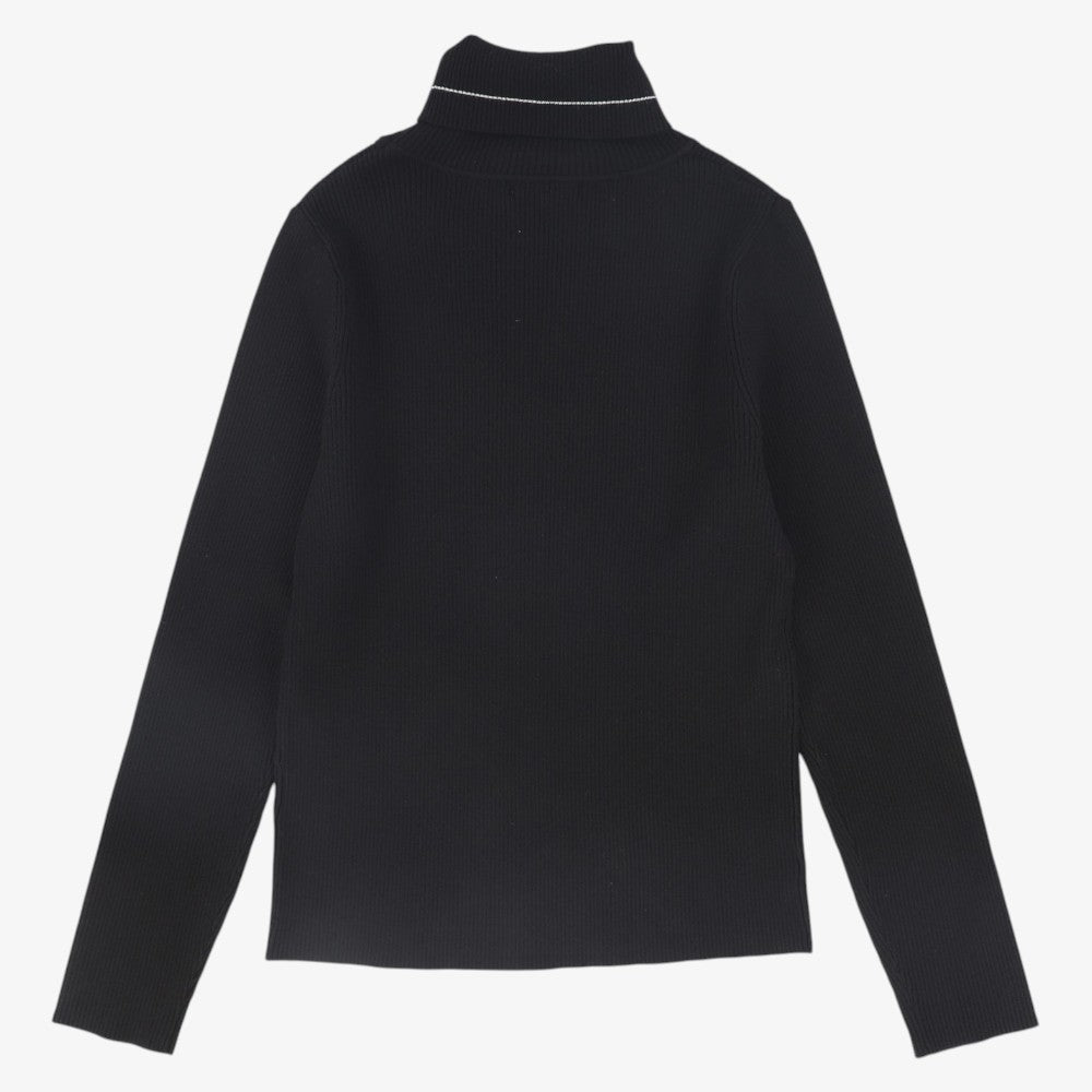 Rib Knit Logo Turtleneck - Black