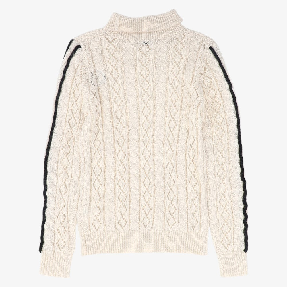 Pointelle Cable Knit Turtleneck - Cream