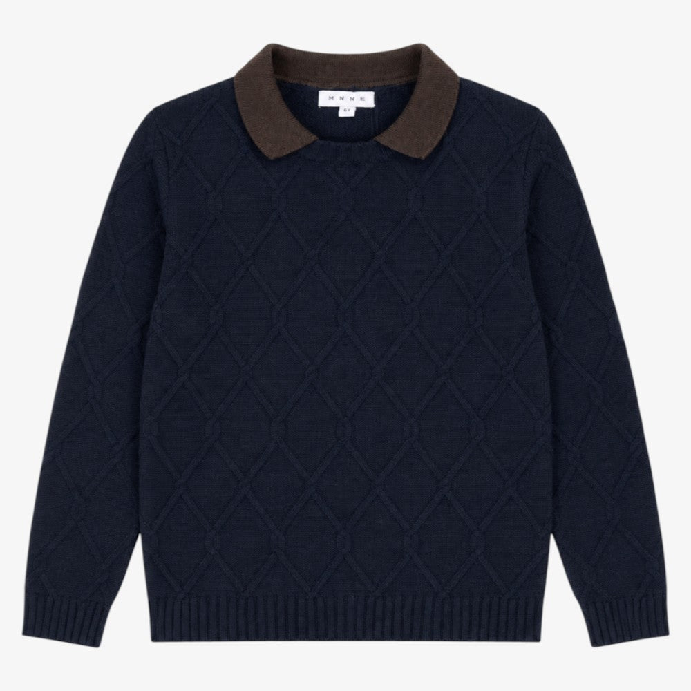 Cable Collar Sweater - Navy