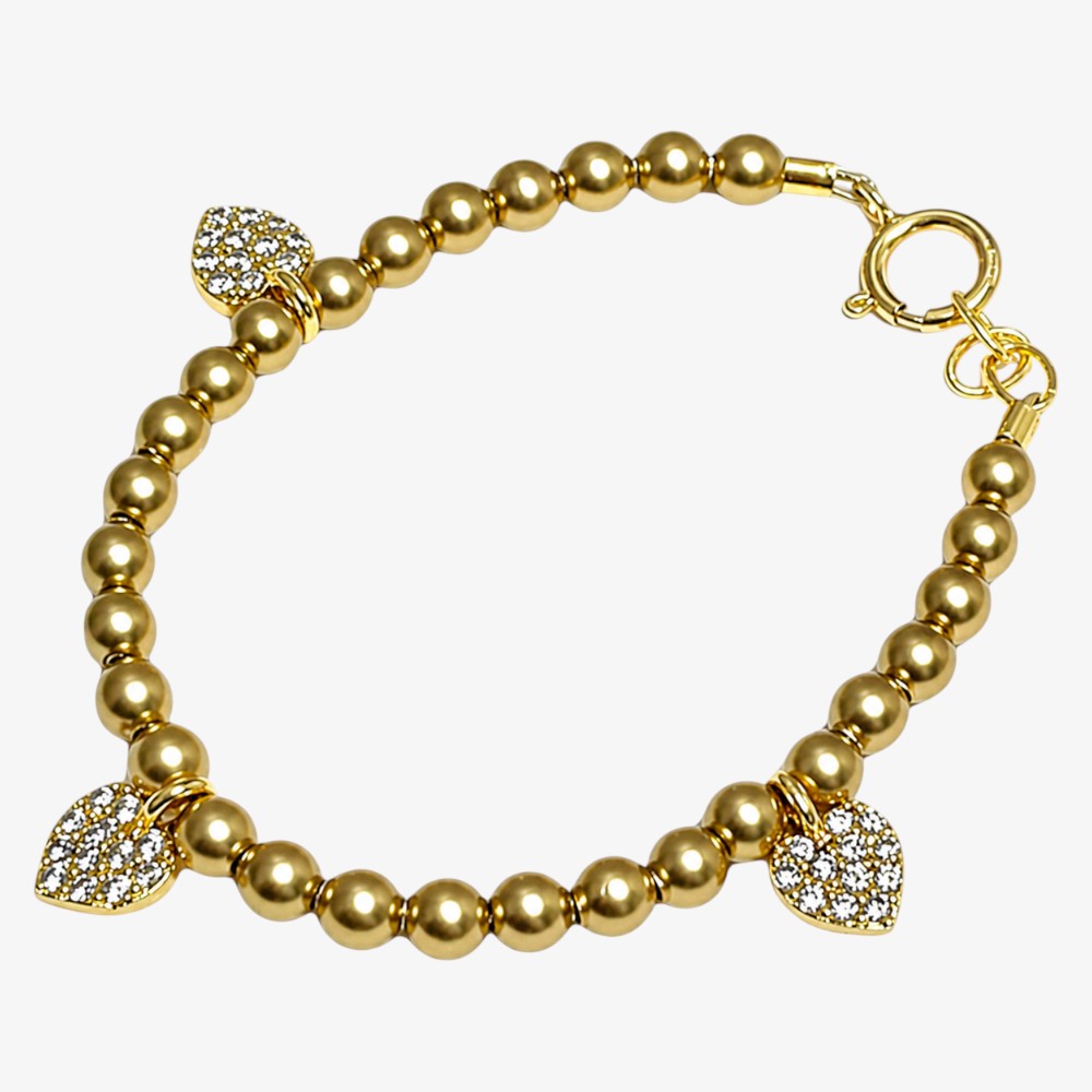 Gold Beads And Heart Charms Bracelet - Gold