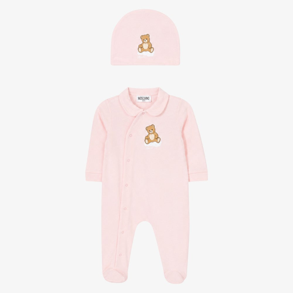Bear Side Snap Footie And Hat - Rose