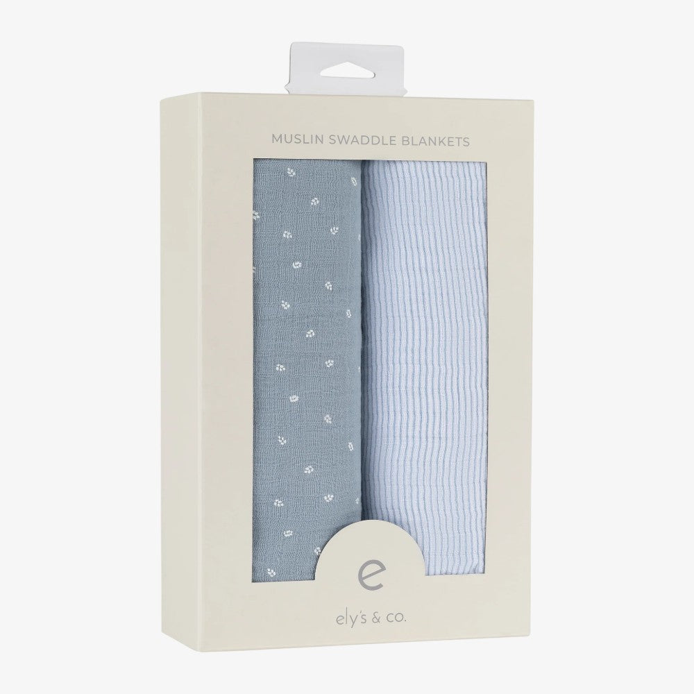 Muslin Swaddle 2 Pack - Blue Leaf Stripe