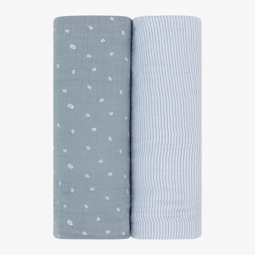 Muslin Swaddle 2 Pack - Blue Leaf Stripe