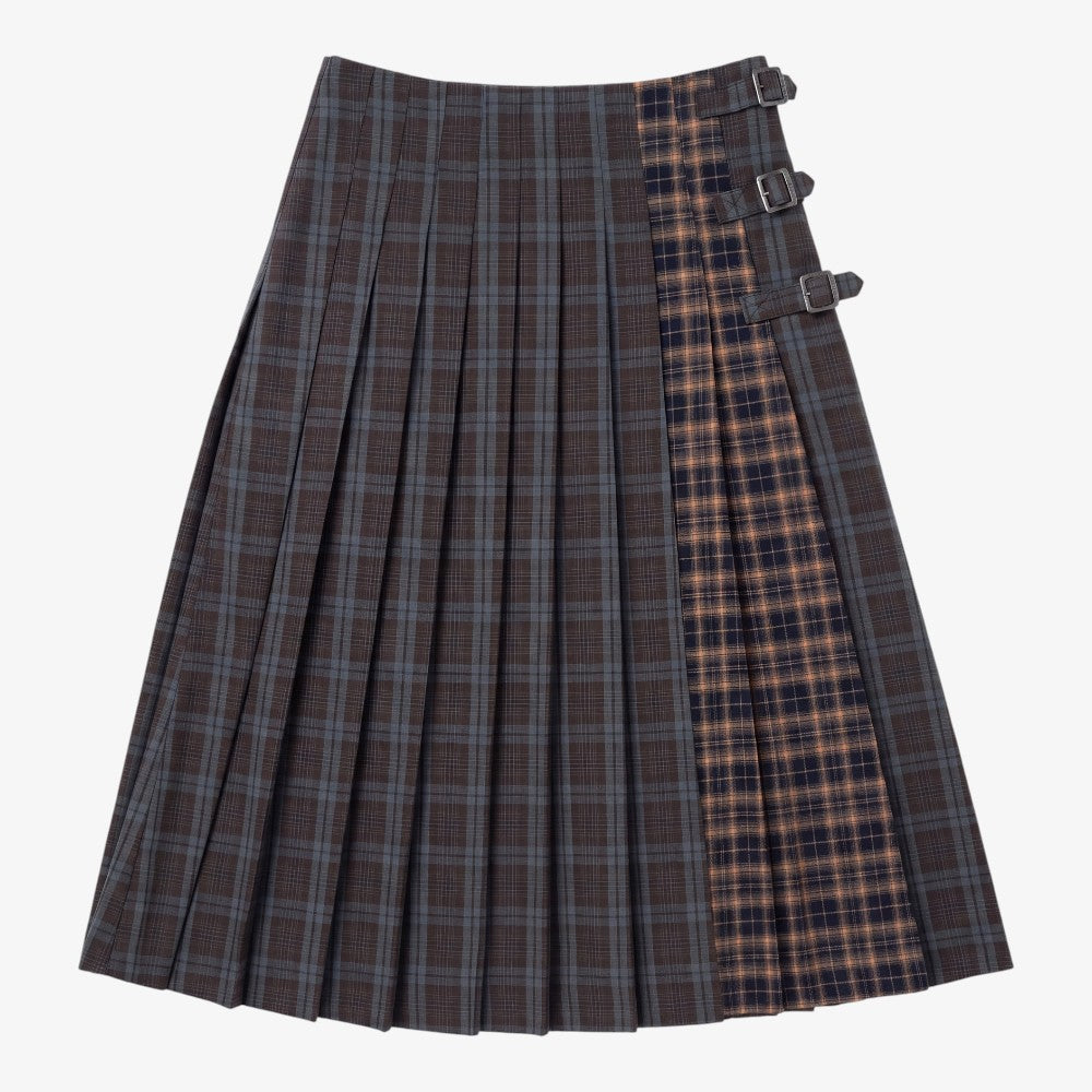 Plaid Pleated Skirt - Brown