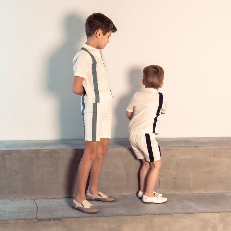 Stripe Shirt And Shorts - White/navy