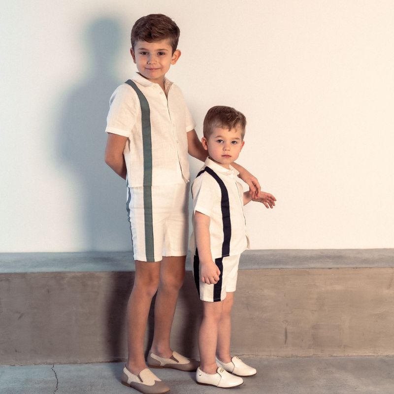 Stripe Shirt And Shorts - White/navy