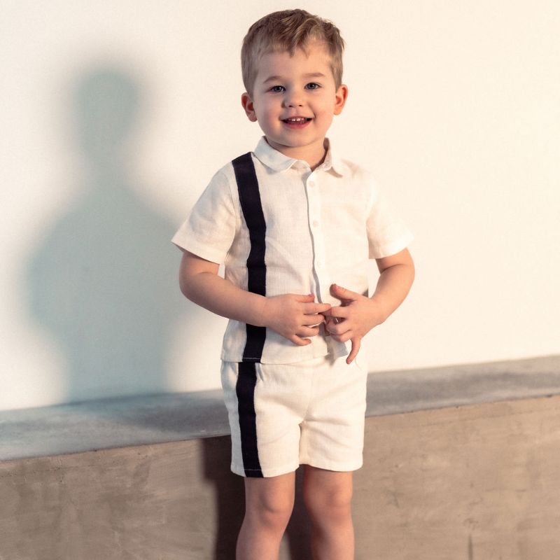 Stripe Shirt And Shorts - White/navy