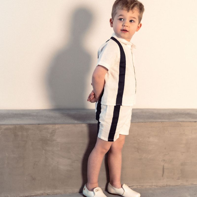 Stripe Shirt And Shorts - White/navy
