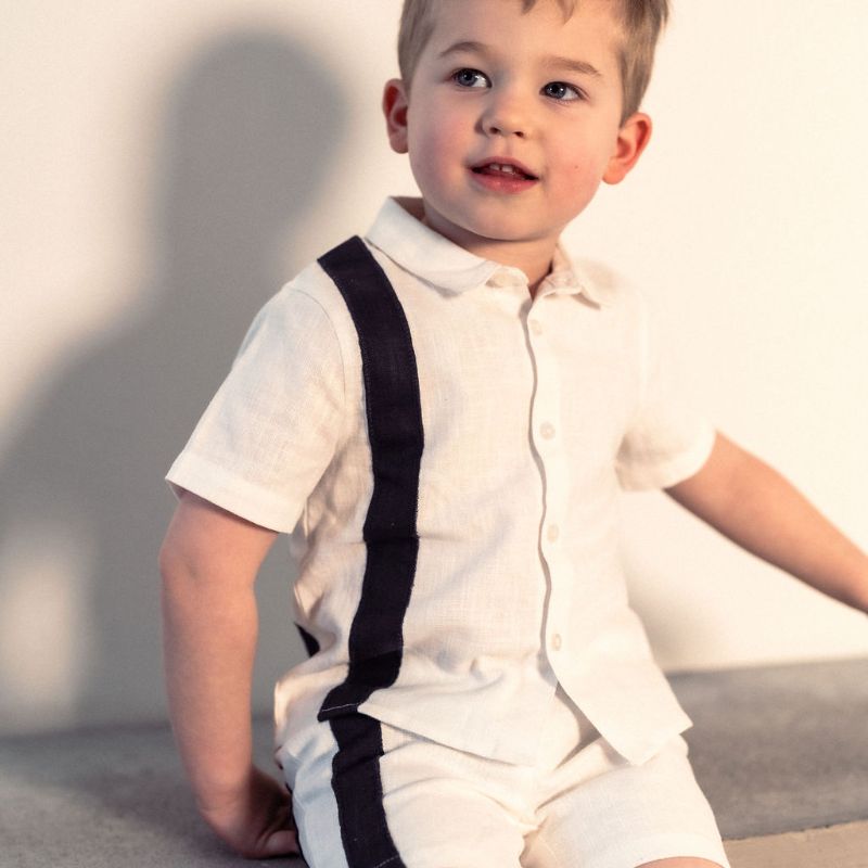 Stripe Shirt And Shorts - White/navy