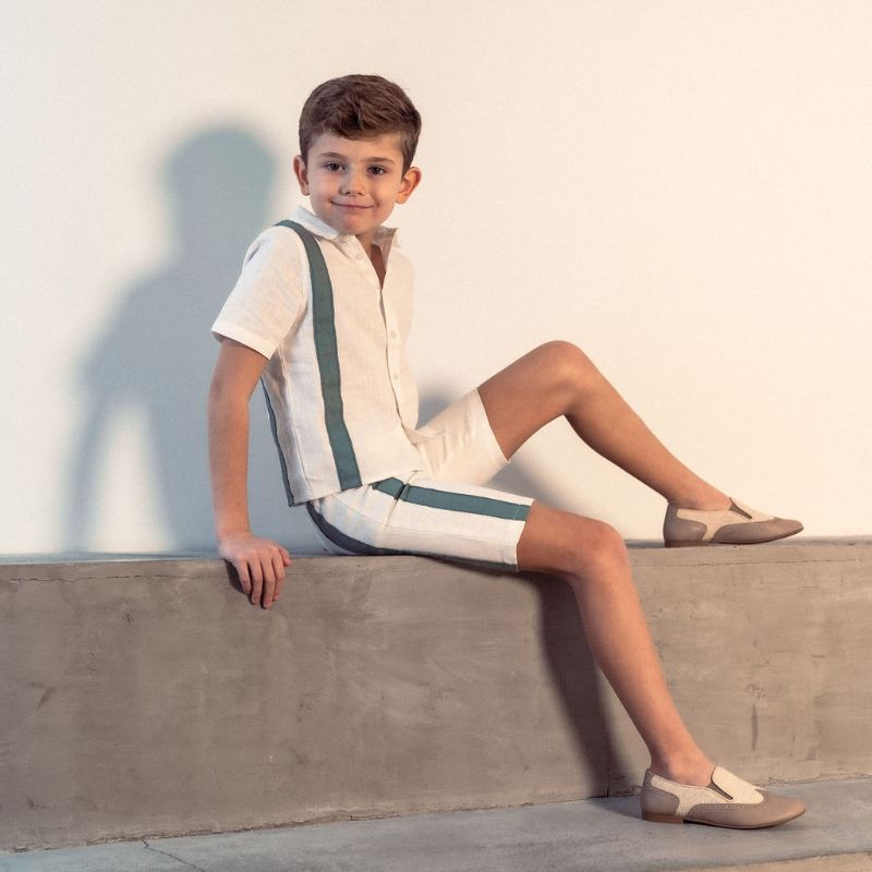 Stripe Shirt And Shorts - White/green