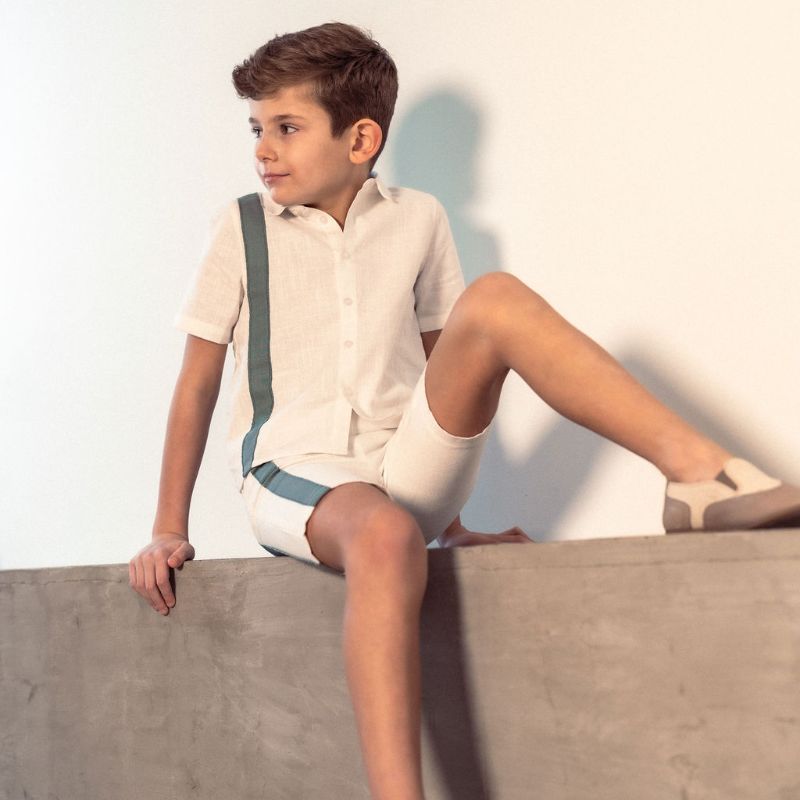 Stripe Shirt And Shorts - White/green