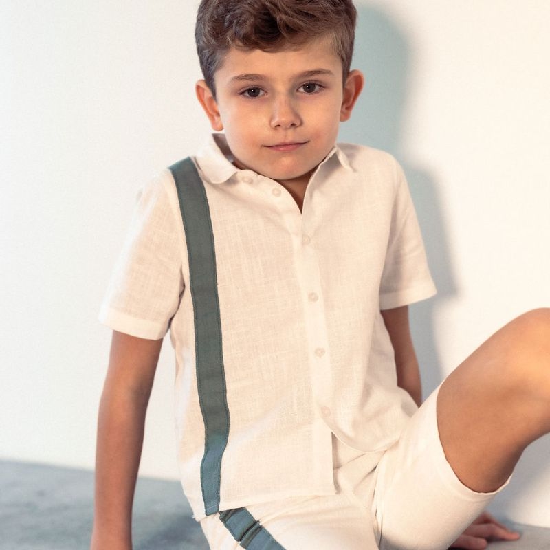 Stripe Shirt And Shorts - White/green