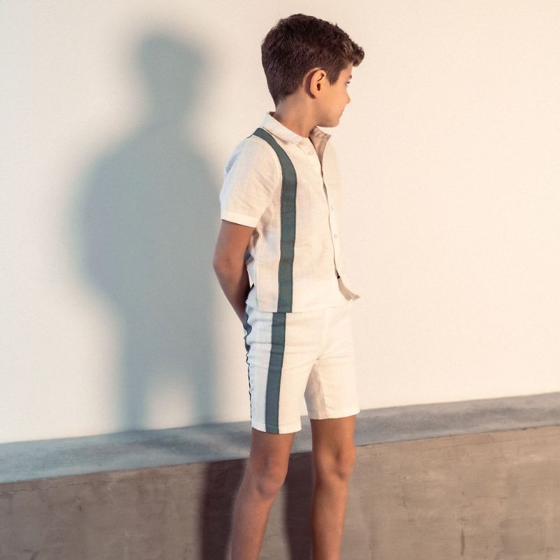 Stripe Shirt And Shorts - White/green