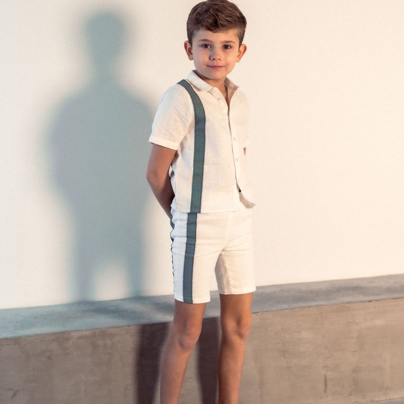 Stripe Shirt And Shorts - White/green