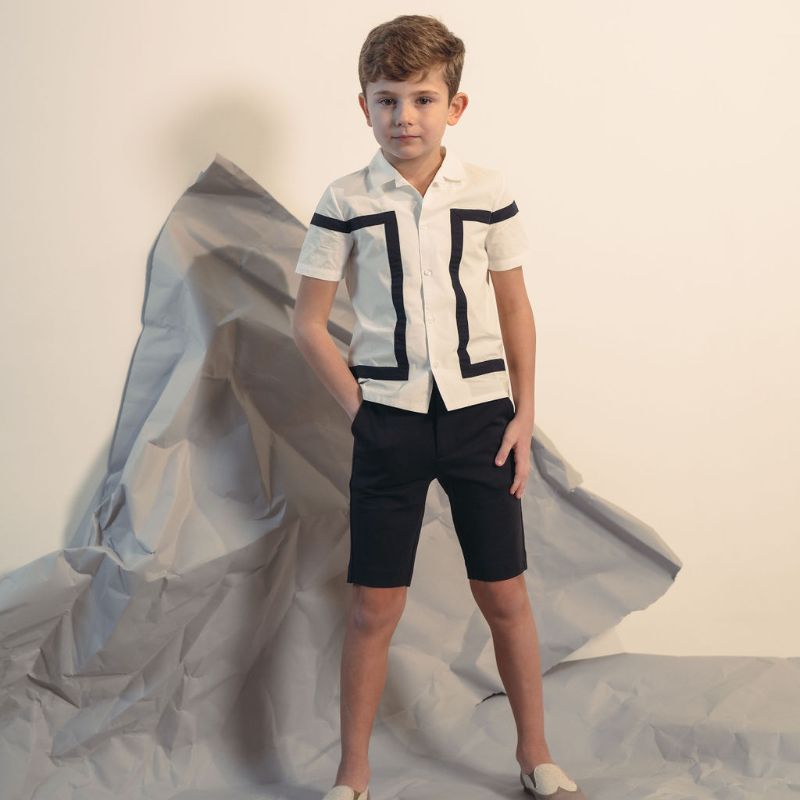Cuban Collar Shirt - White/blue