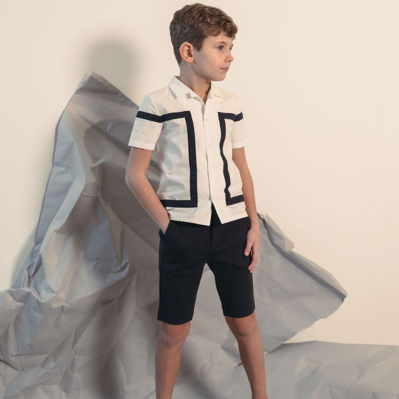 Cuban Collar Shirt - White/blue