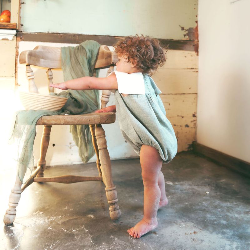 Textured Collar Romper - Green