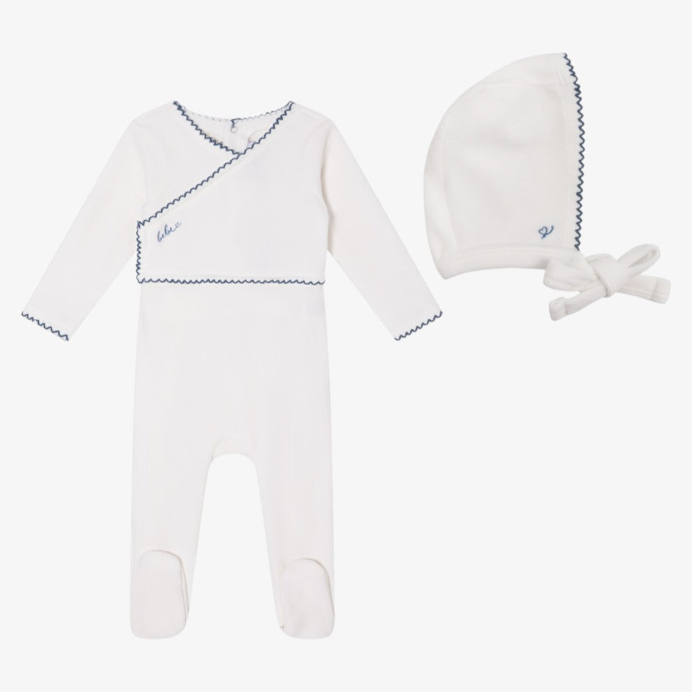 Classic Velour Footie And Bonnet - Ivory Boy