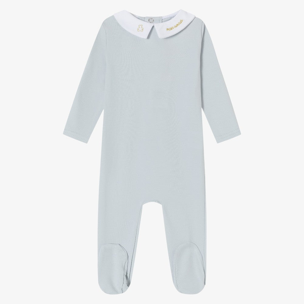 Metallic Embroidered Footie - Blue