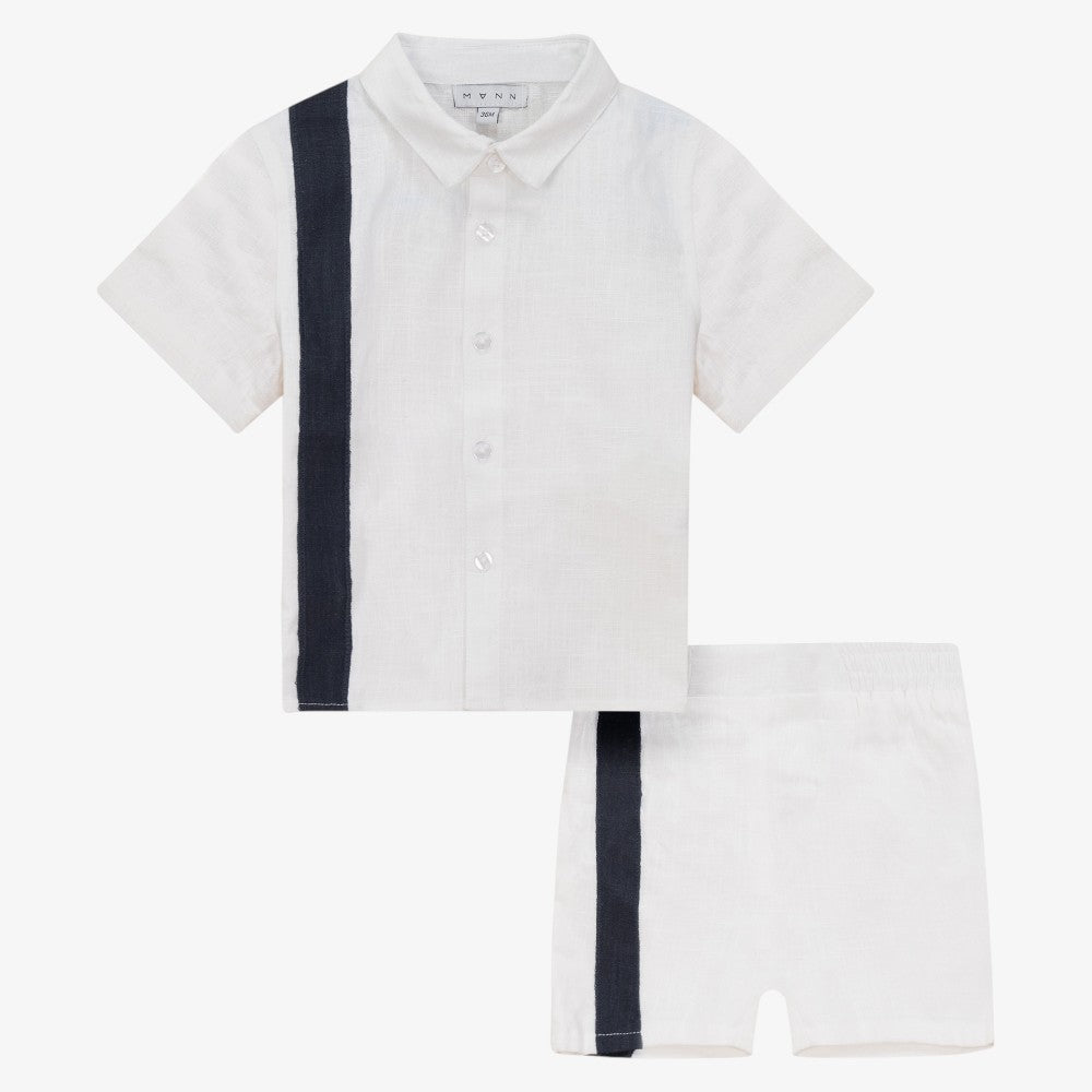 Stripe Shirt And Shorts - White/navy