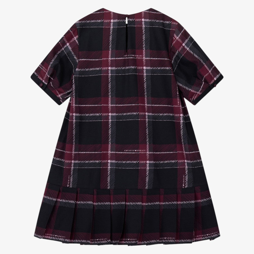 Plaid Pleated Dress - Navy