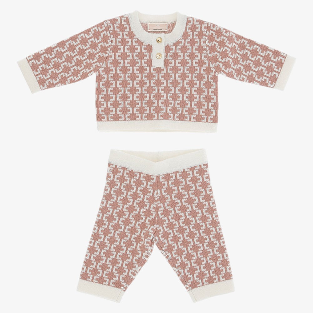 Jacquard Knit 3 Piece Set - Rose & Ivory