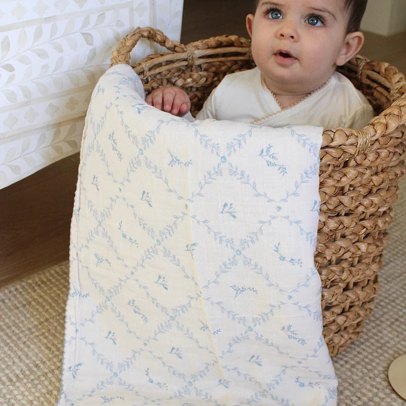 Muslin Blanket - Lattice Blue