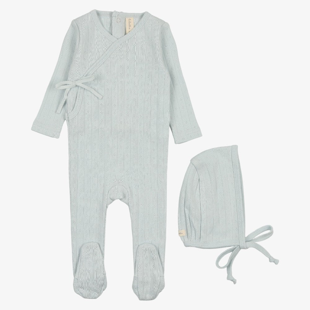 Fine Pointelle Footie And Hat - Sky Blue