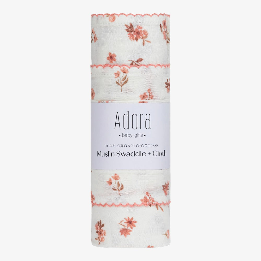 Floral Swaddle + Cloth - Pink