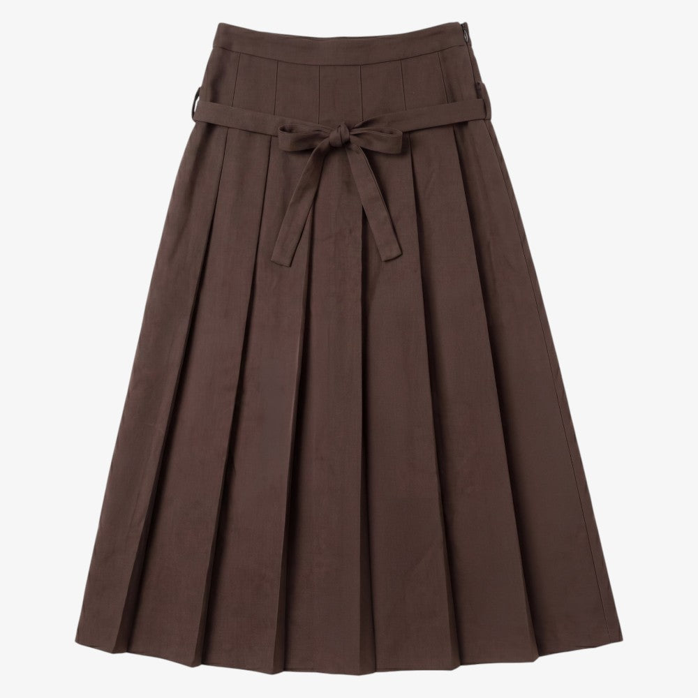 Belt Pleated Skirt - Brown