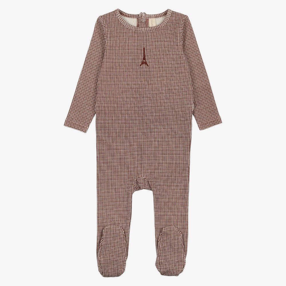 Gingham Print Footie - Plum