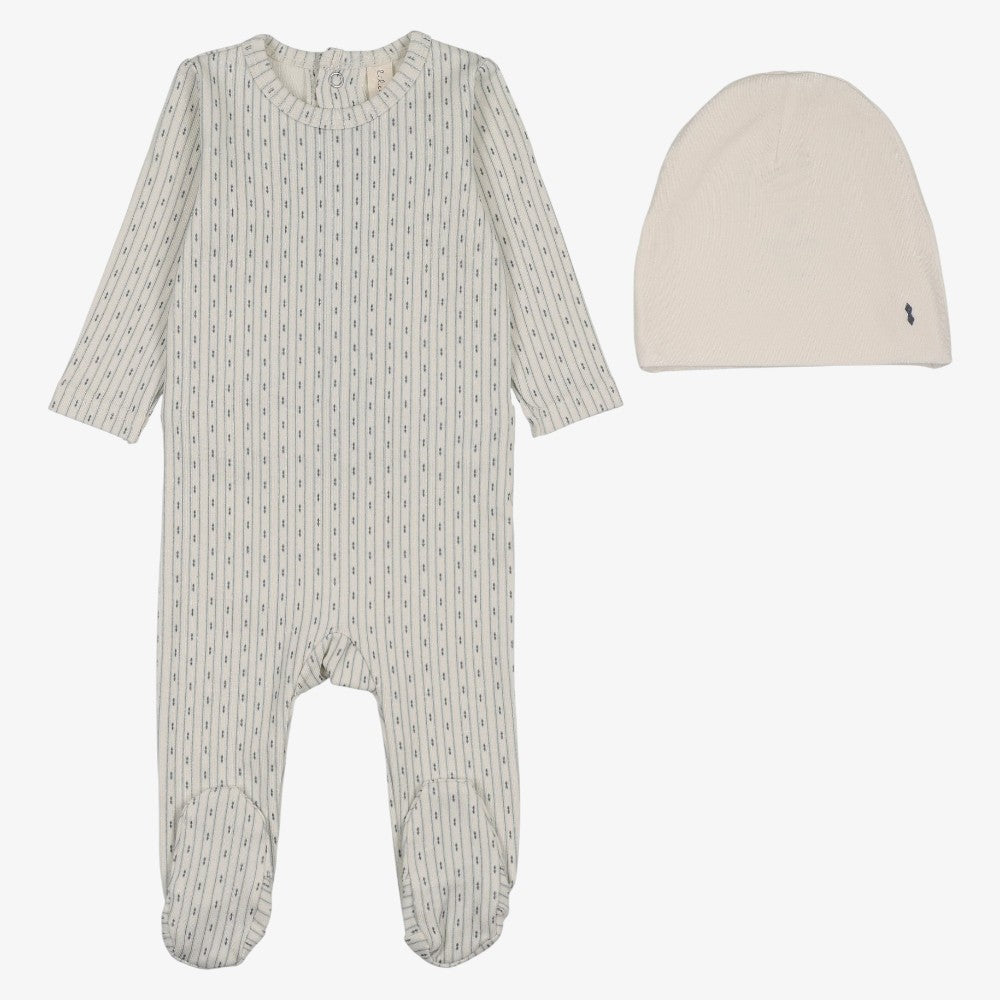 Gem Stripe Footie And Hat - Cream & Blue