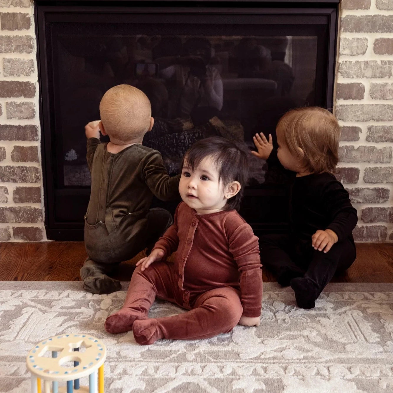 Cuddle & Coo Velour Button Footie - Rust