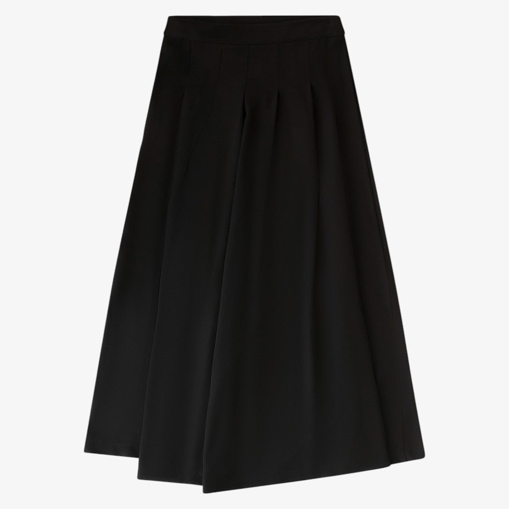 Waistband Pleat Skirt Midi - Black