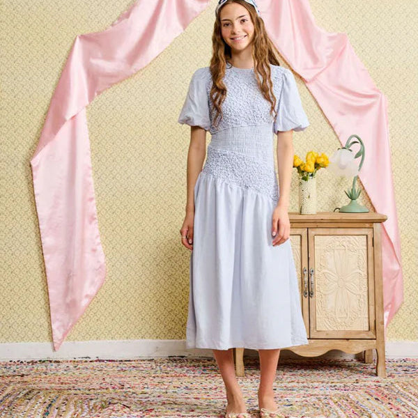 Shirred Dress - Pale Blue