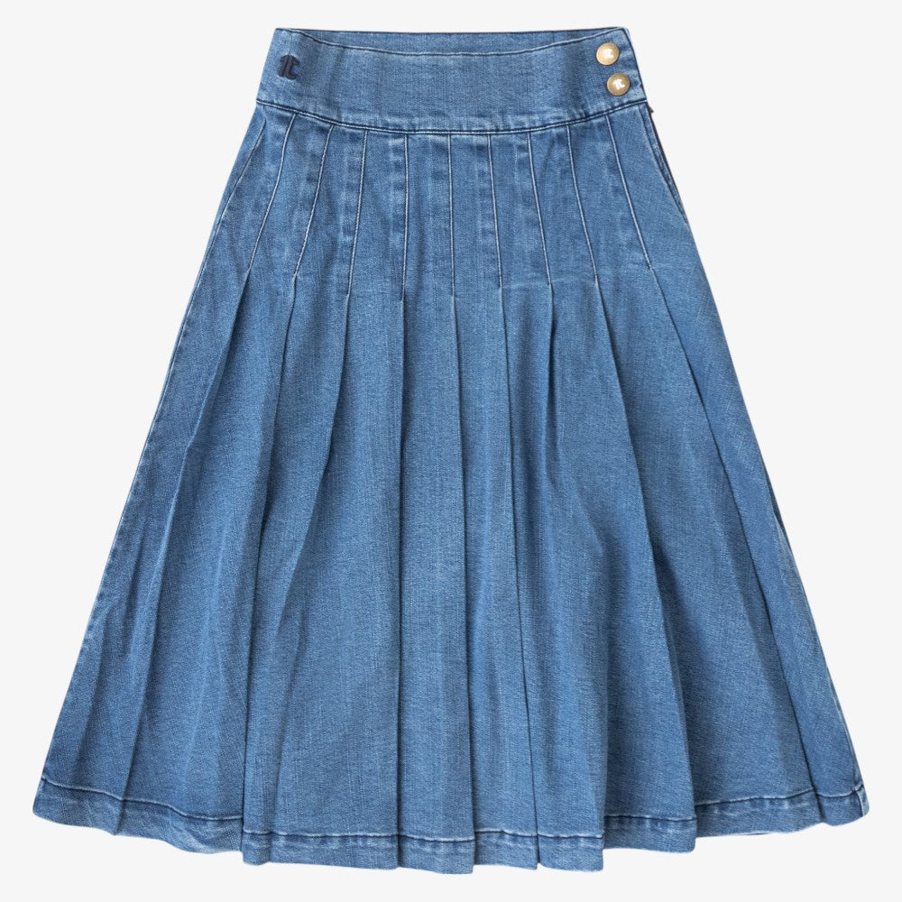 Pleated Denim Skirt - Blue Denim