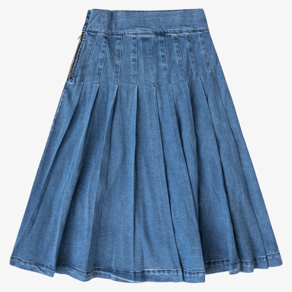 Pleated Denim Skirt - Blue Denim