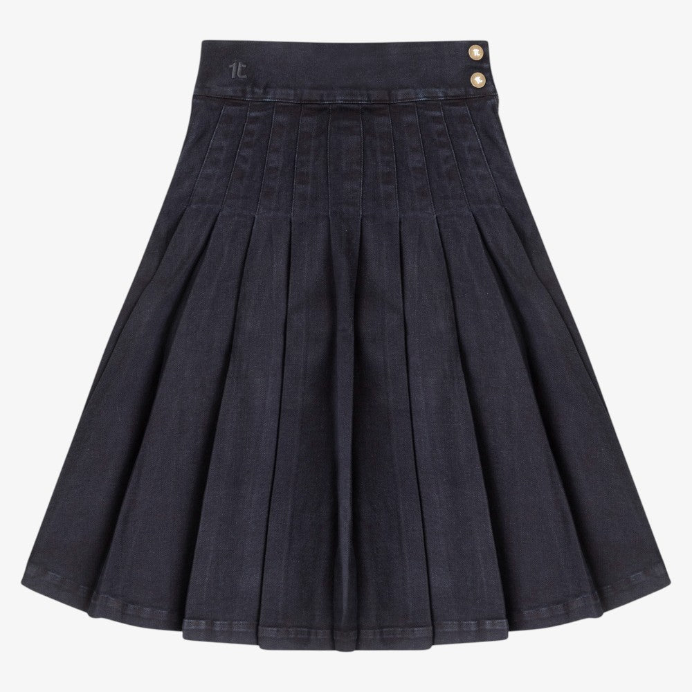 Pleated Denim Skirt - Black Denim