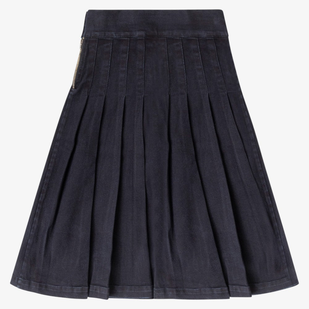 Pleated Denim Skirt - Black Denim