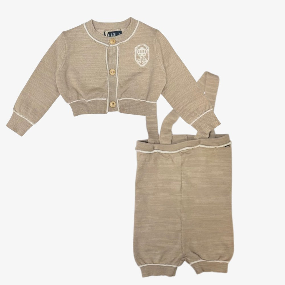 Contrast Caridgan And Romper - Beige