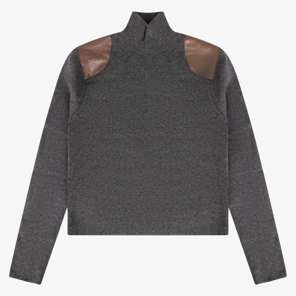 Leather Patch Sweater - Grey