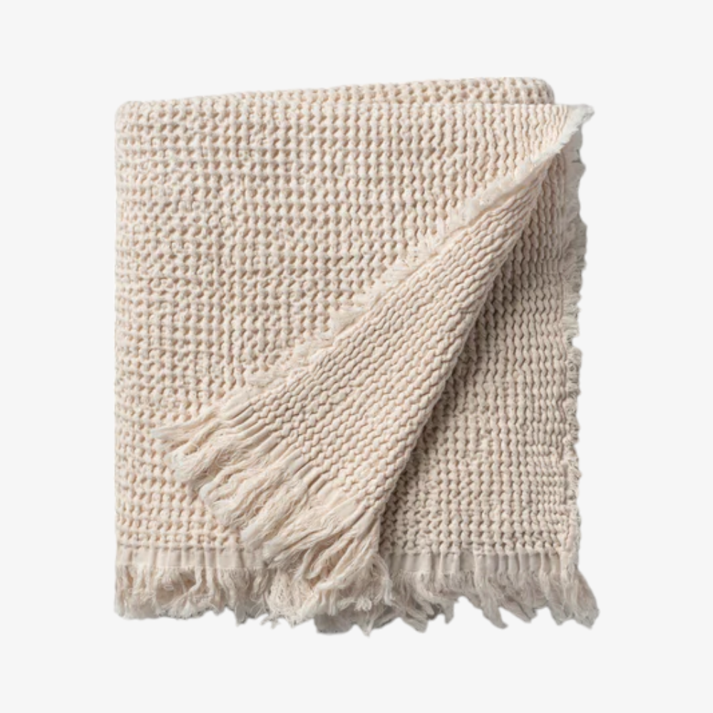 Waffle Muslin Throw Blanket - Stone
