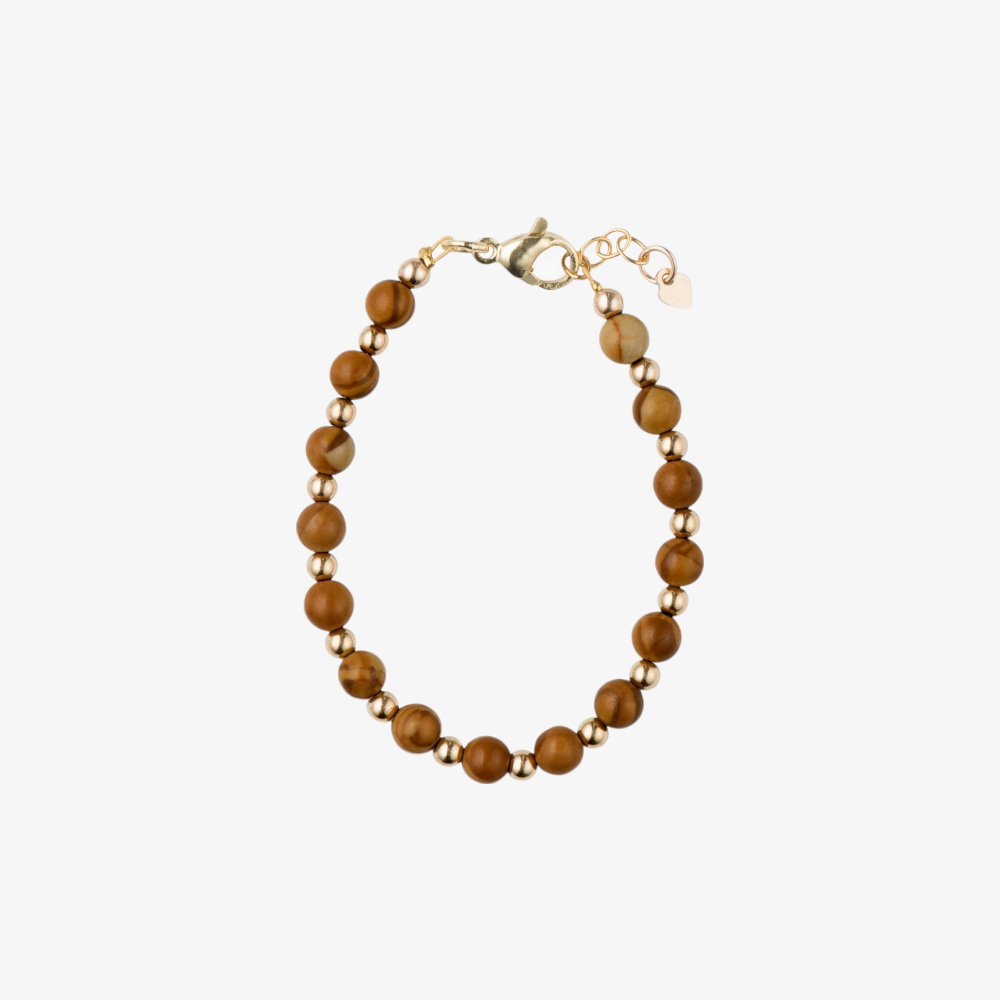 Grain Stone With Beads - Wood And Gold