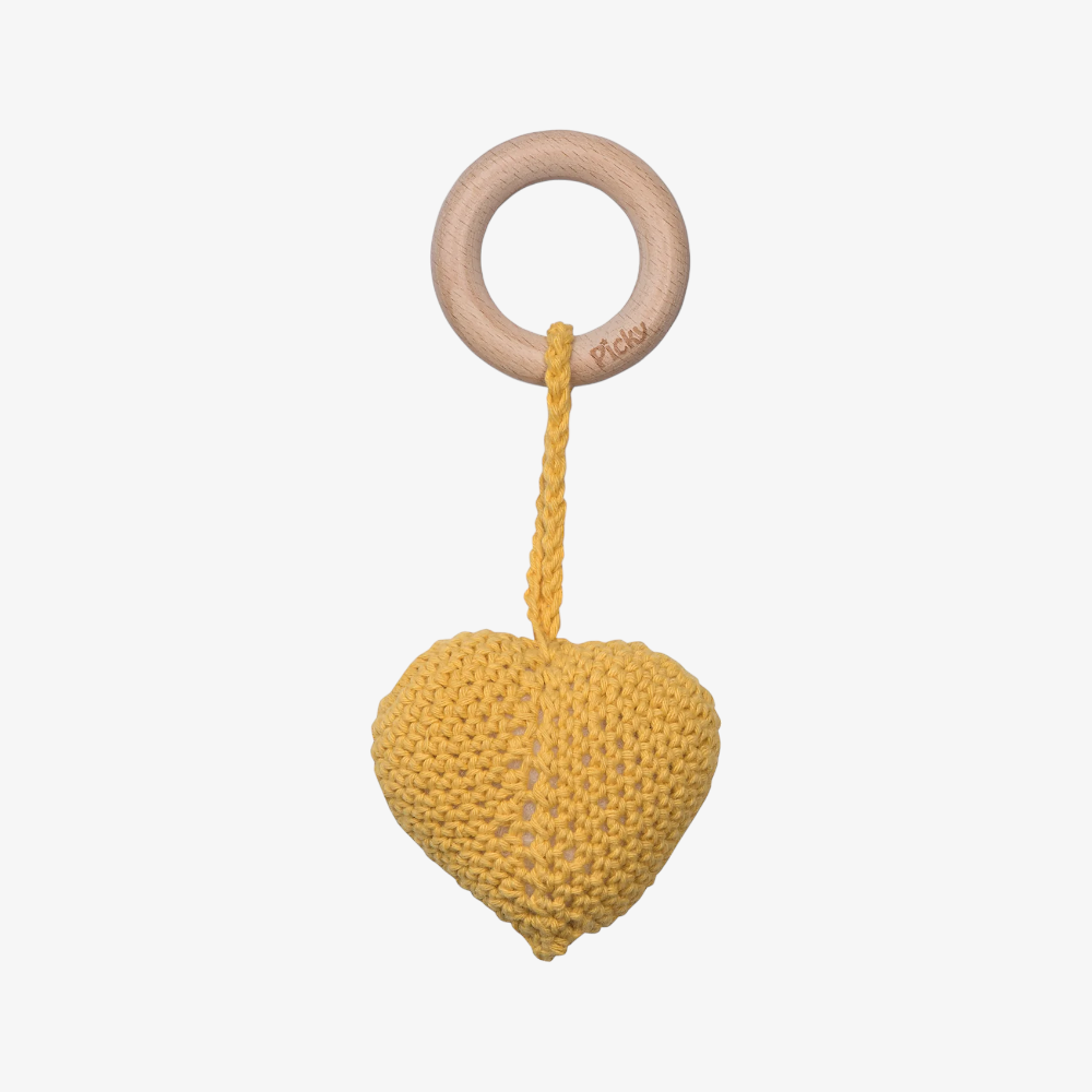 Heart Rattle Teether - Mustard
