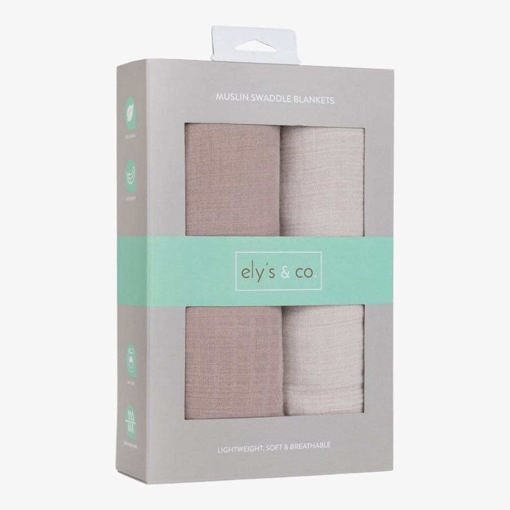Muslin Swaddle 2 Pack - Taupe&pebble Grey