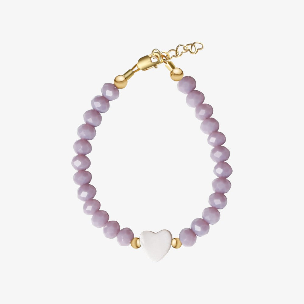 Beads With Hanging Heart Bracelet - Lavender