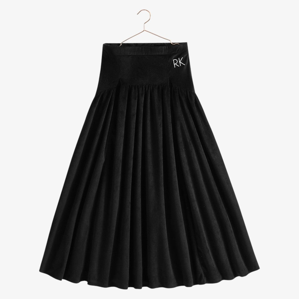Isla Velvet Ribbed Maxi Skirt - Black