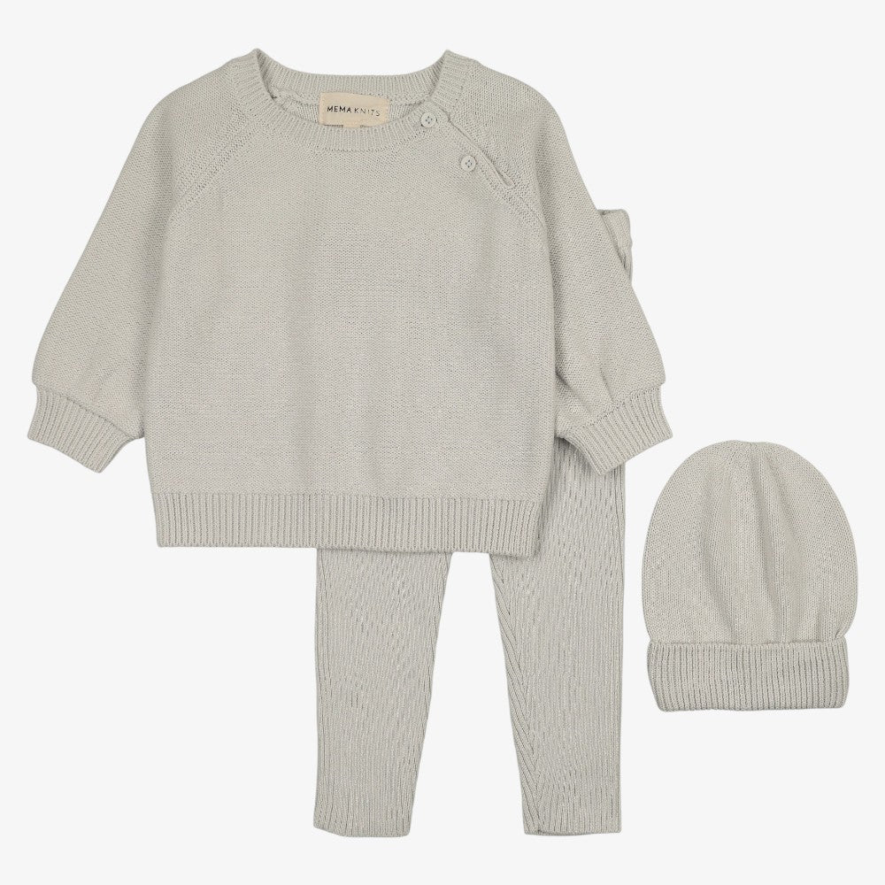 Knit Top And Pants With Hat - Grey Dawn